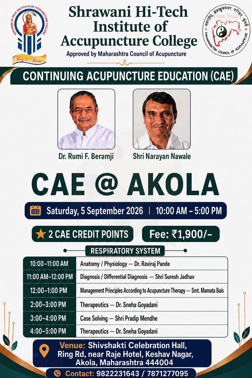 Shrawani Hi-tech Institute Of Accupuncture College CAE @ AKOLA programme poster