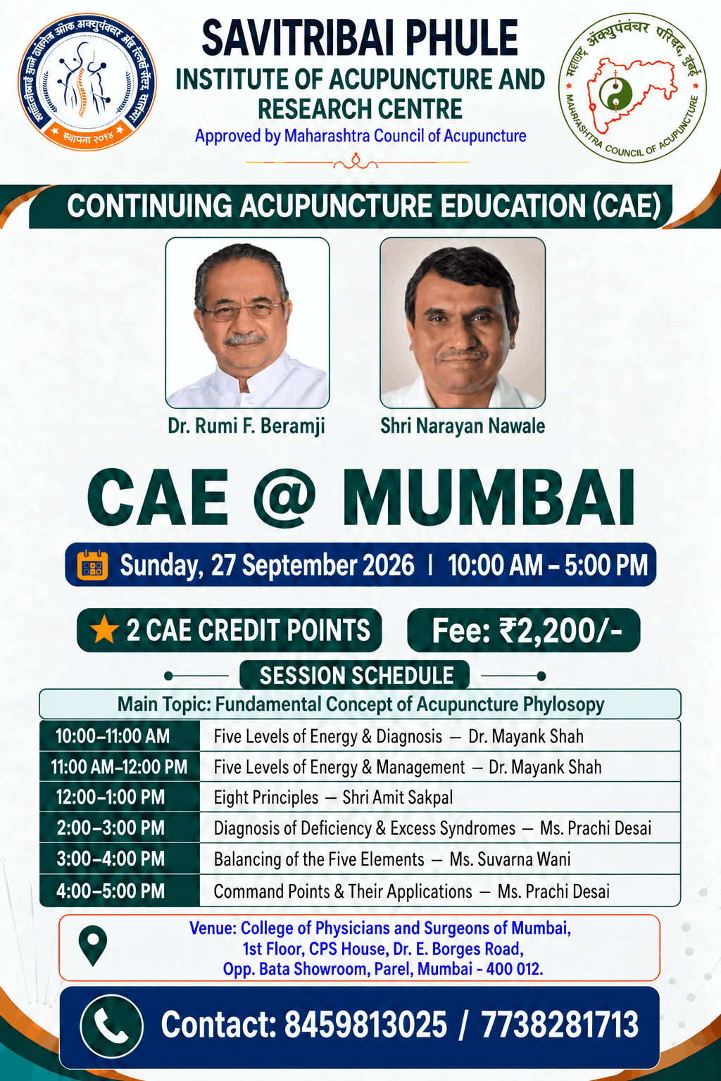 Savitribai Phule  Institute Of Acupuncture  And Research Centre CAE @ MUMBAI programme poster