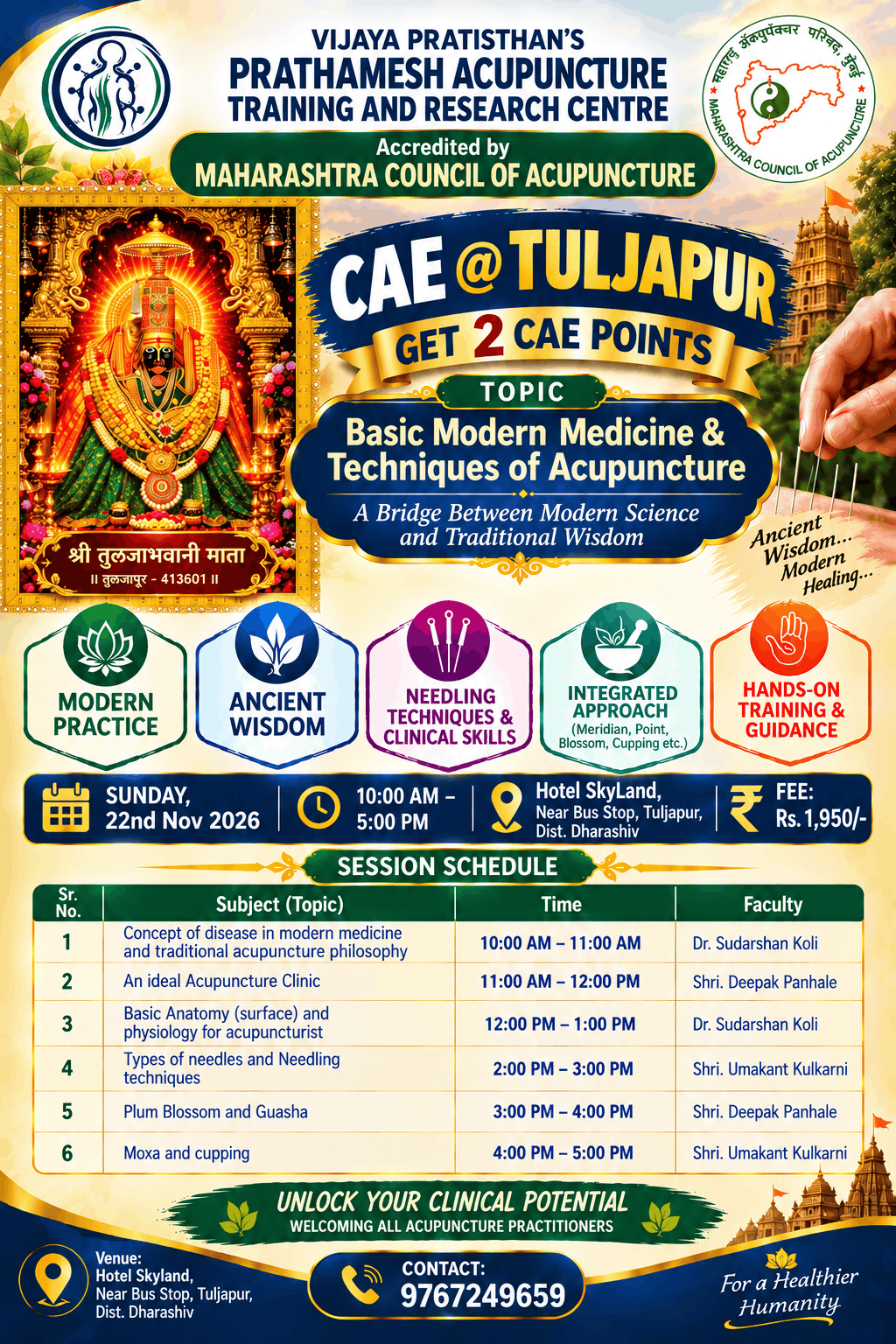 Vijaya Pratisthan, Prathmesh Acupuncture Training And Research Center CAE @ TULJAPUR programme poster